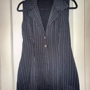Black Pinstripe Sleeveless Blazer Top